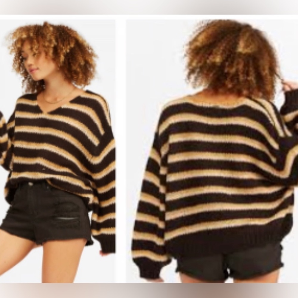 Billabong Laid Back Deep V striped knit sweater Size L
